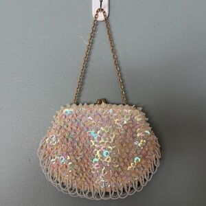 Vintage La Regale Iridescent Sequin Shell Evening Clutch with sequins and Beads
